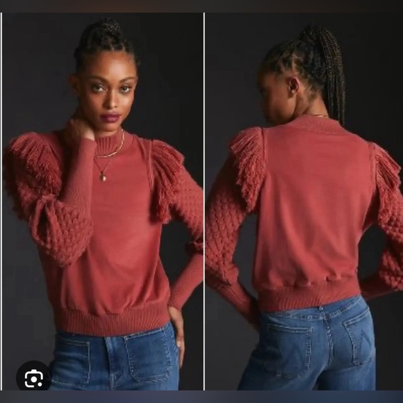 Anthropologie Womens DOLAN Fringed Sweater Bubble Quilted Sleeve Size Small - Picture 2 of 11
